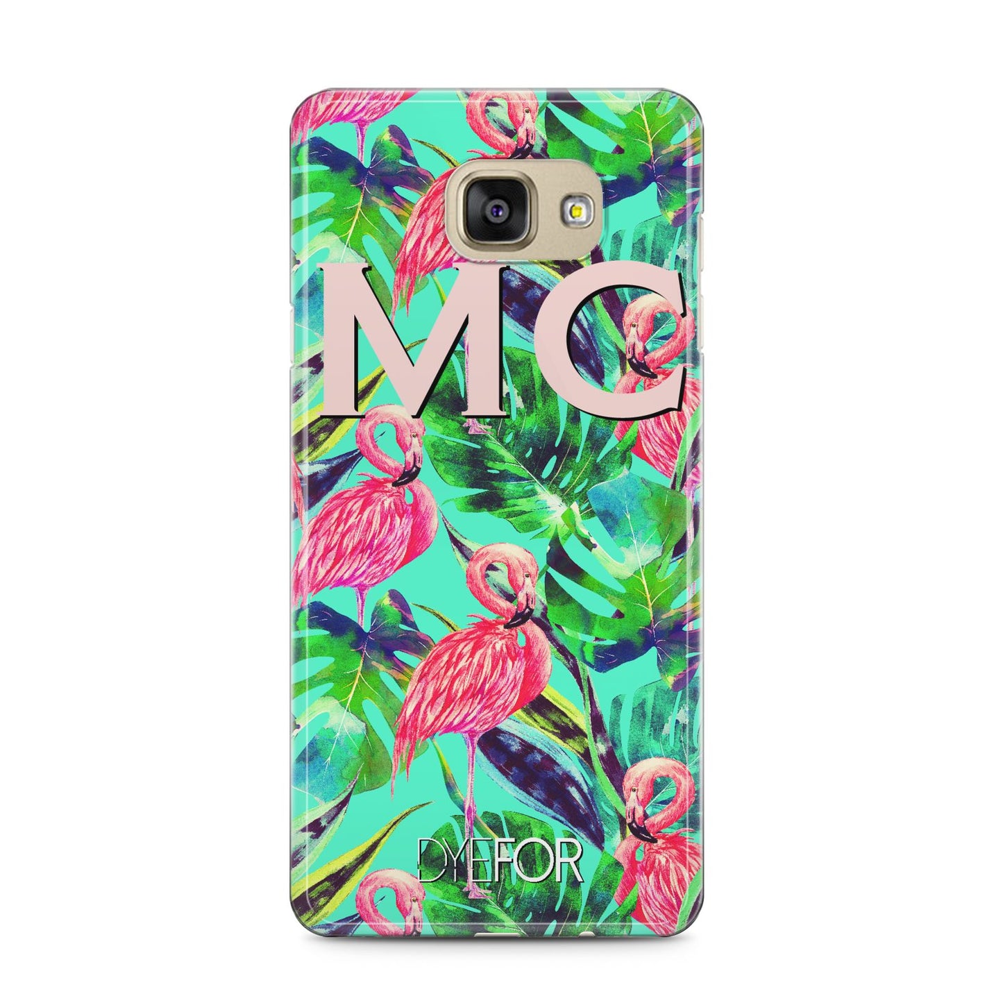 Personalised Tropical Green Leaves Flamingo Samsung Galaxy A5 2016 Case on gold phone