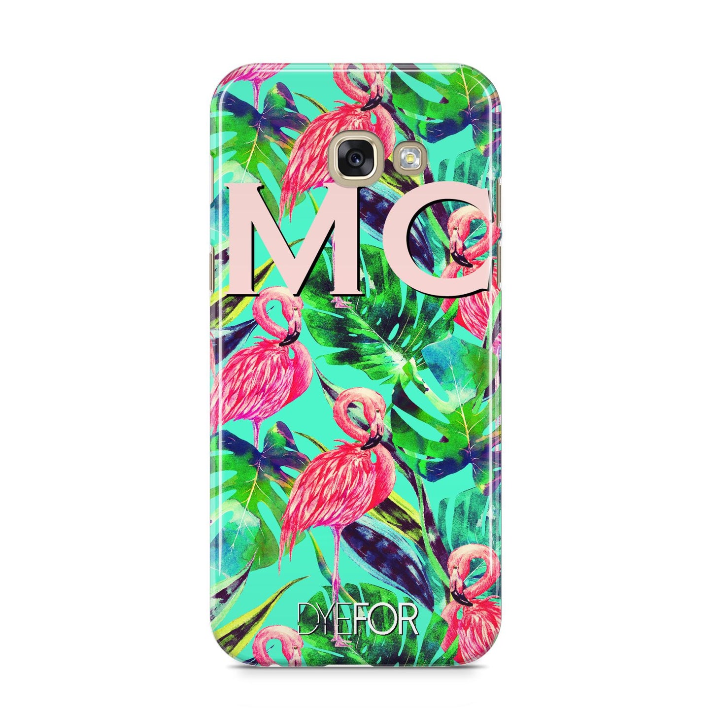 Personalised Tropical Green Leaves Flamingo Samsung Galaxy A5 2017 Case on gold phone