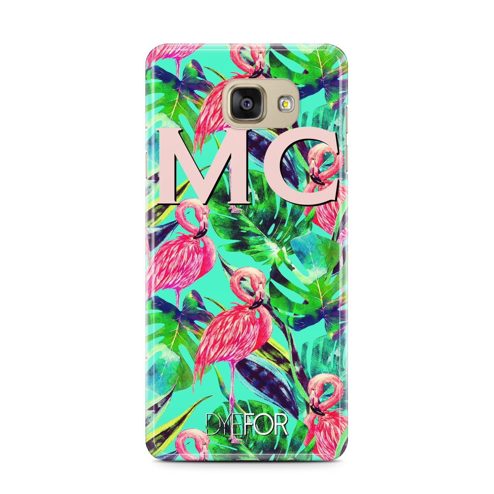 Personalised Tropical Green Leaves Flamingo Samsung Galaxy A7 2016 Case on gold phone