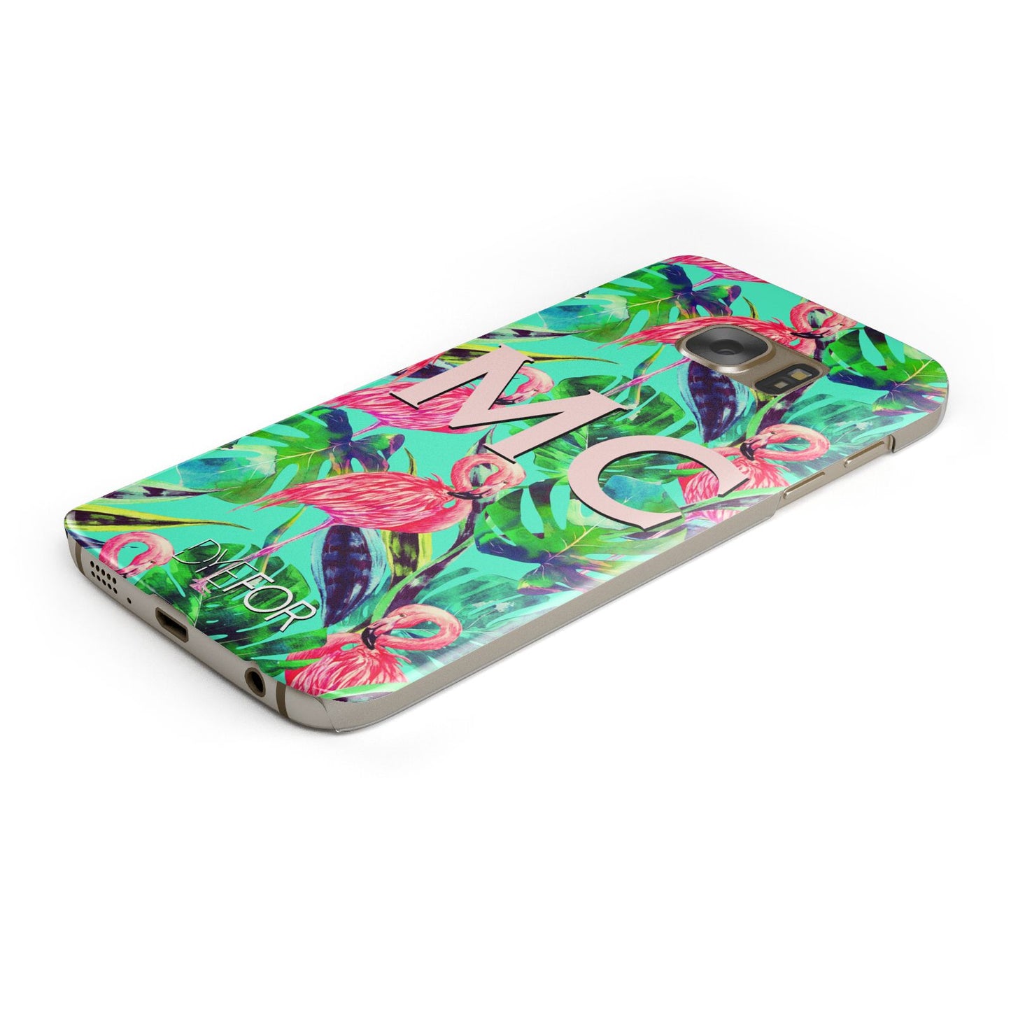 Personalised Tropical Green Leaves Flamingo Samsung Galaxy Case Bottom Cutout