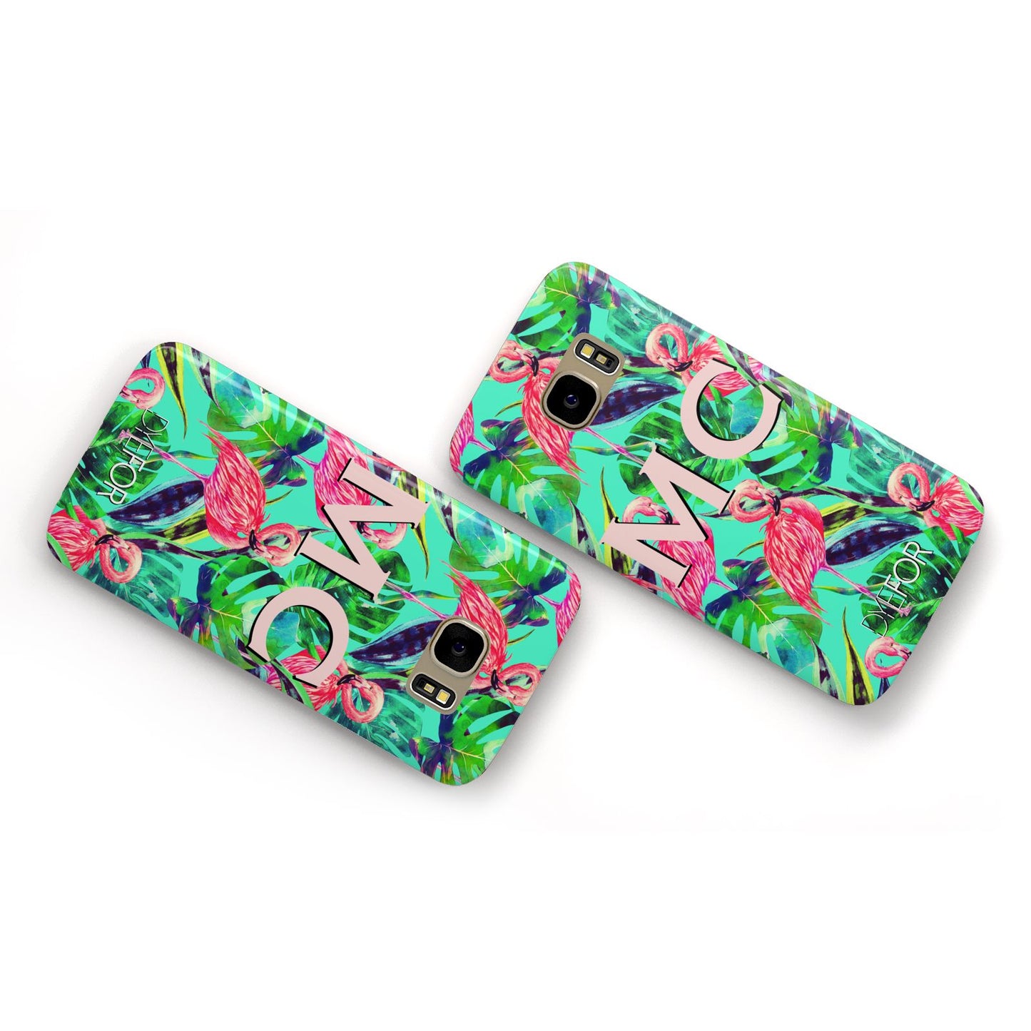 Personalised Tropical Green Leaves Flamingo Samsung Galaxy Case Flat Overview