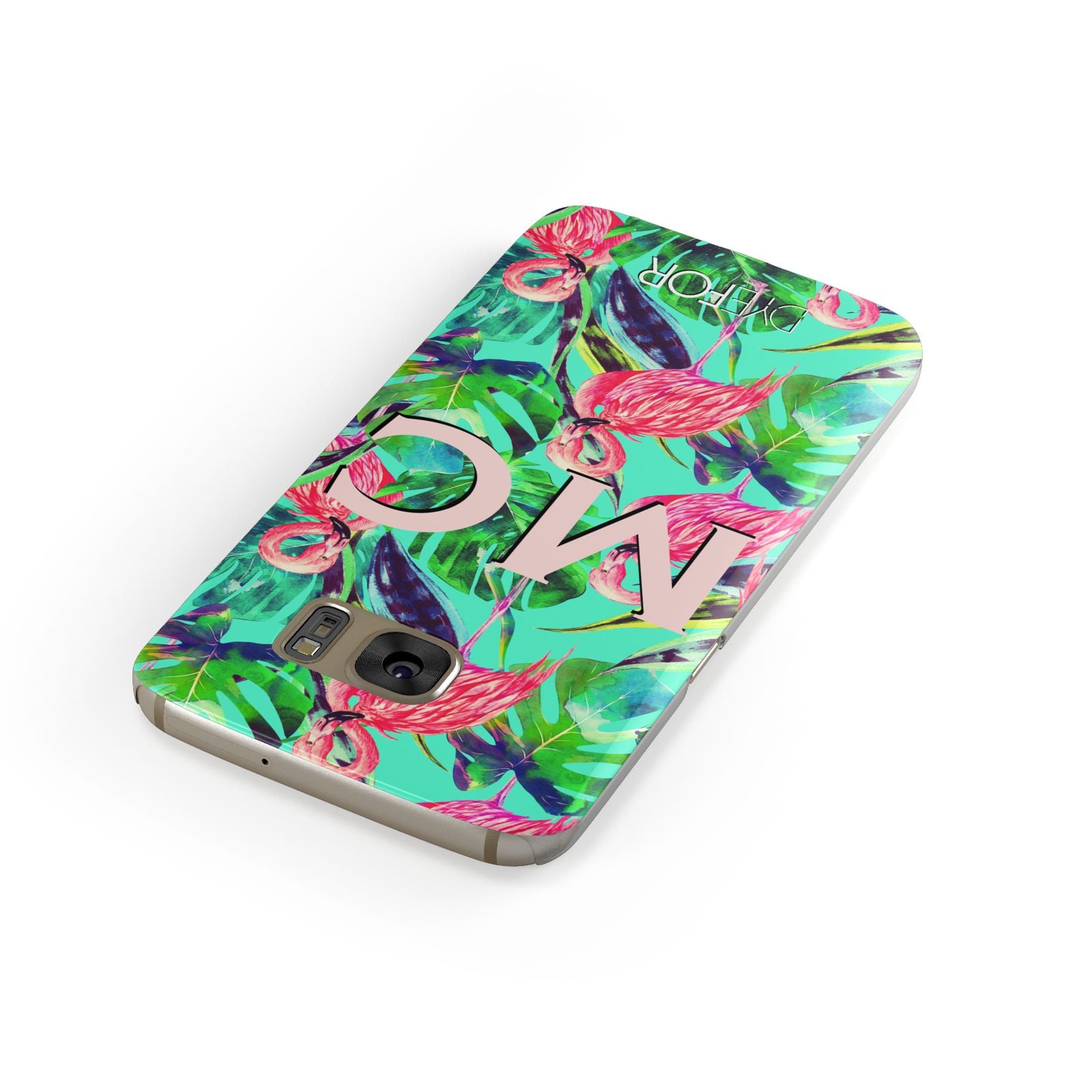 Personalised Tropical Green Leaves Flamingo Samsung Galaxy Case Front Close Up