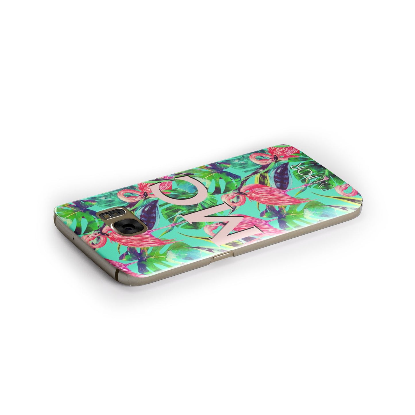 Personalised Tropical Green Leaves Flamingo Samsung Galaxy Case Side Close Up