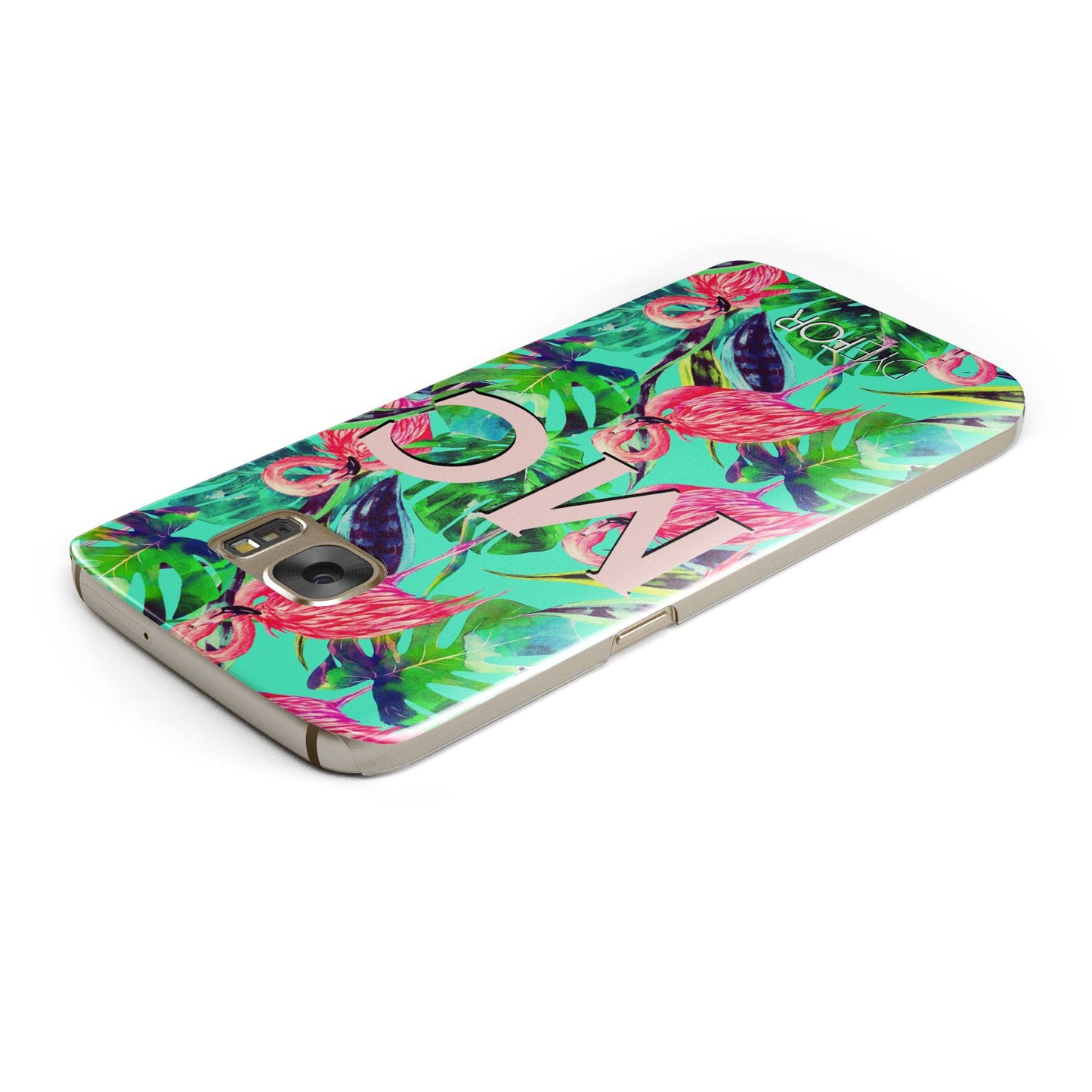 Personalised Tropical Green Leaves Flamingo Samsung Galaxy Case Top Cutout