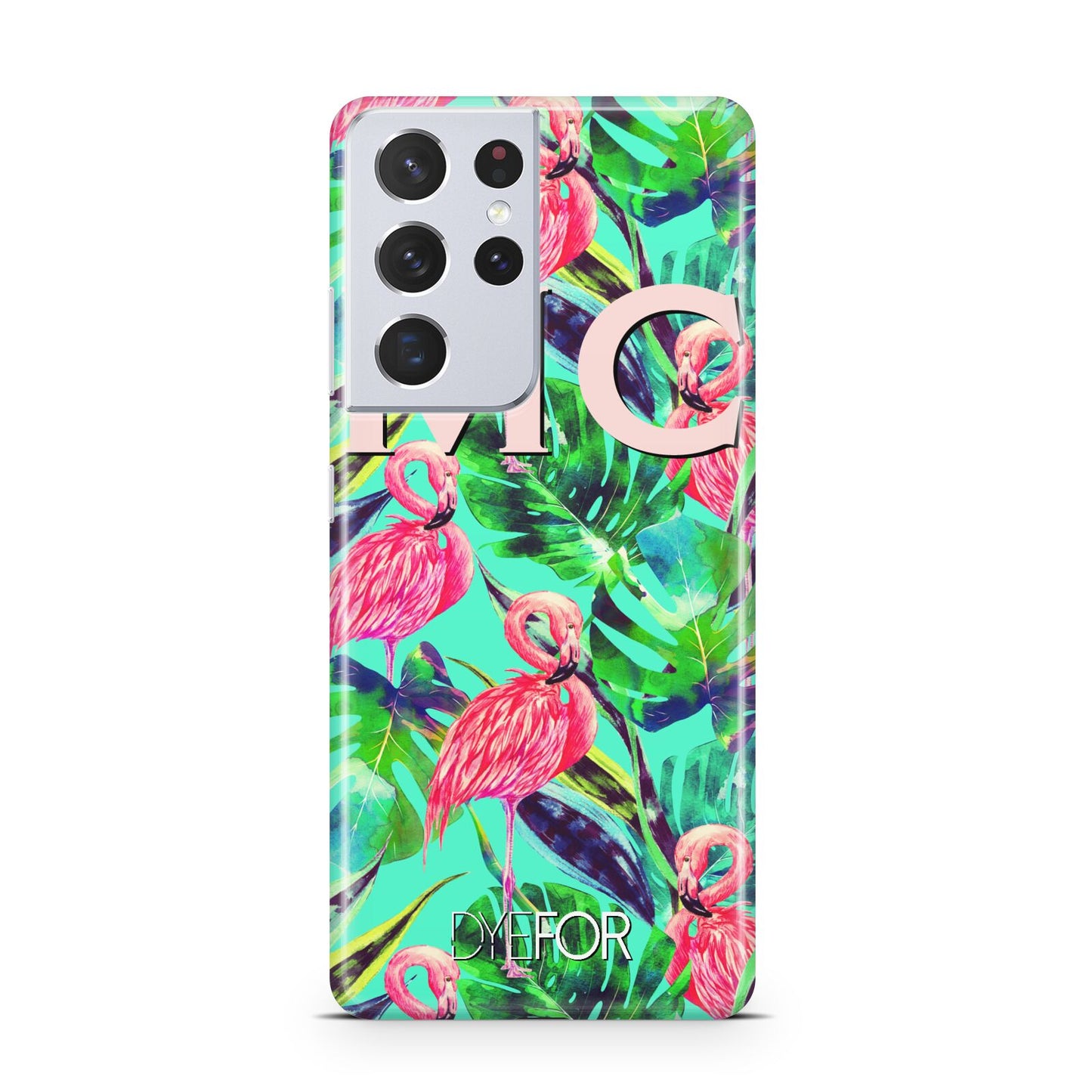 Personalised Tropical Green Leaves Flamingo Samsung S21 Ultra Case