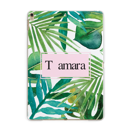 Personalised Tropical Leaf Pink Name Apple iPad Gold Case