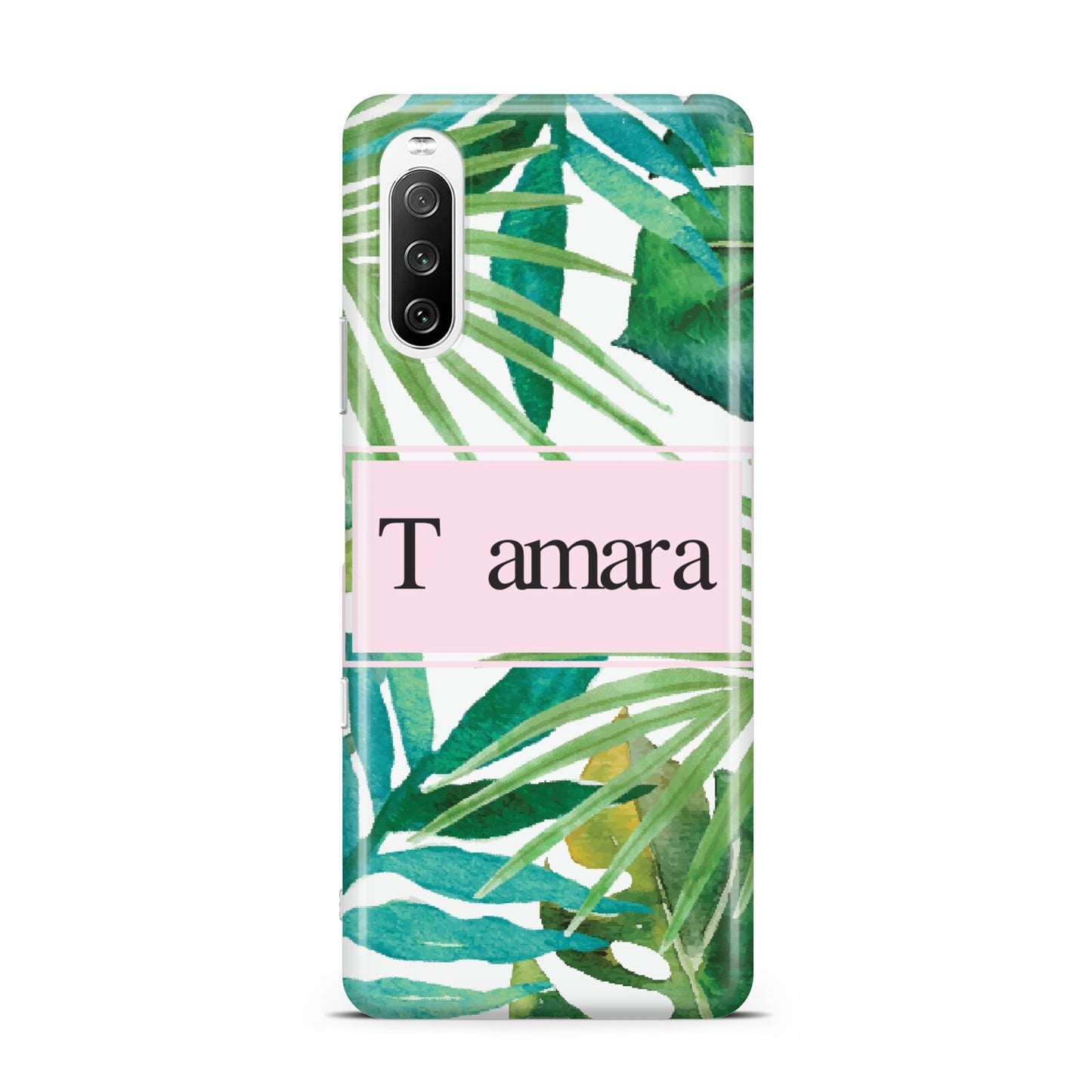 Personalised Tropical Leaf Pink Name Sony Xperia 10 III Case