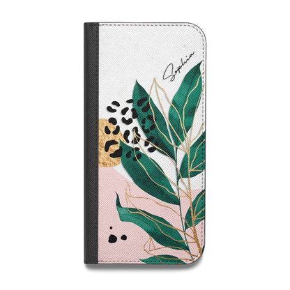 Personalised Tropical Leaf Vegan Leather Flip iPhone Case