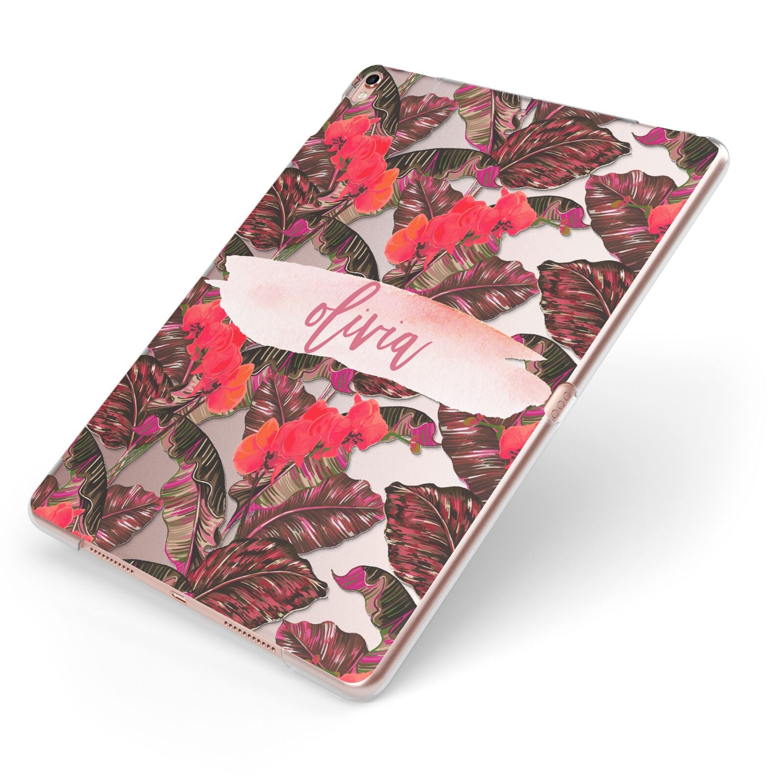 Personalised Tropical Orchid Floral Apple iPad Case on Rose Gold iPad Side View