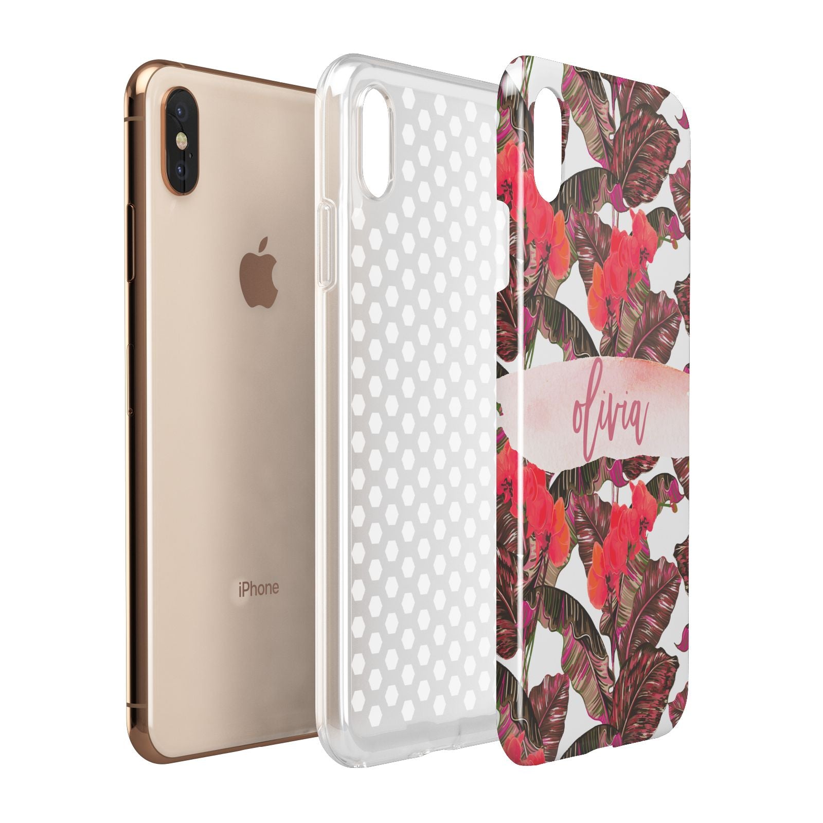 Personalised Tropical Orchid Floral Apple iPhone Xs Max 3D Tough Case Expanded View