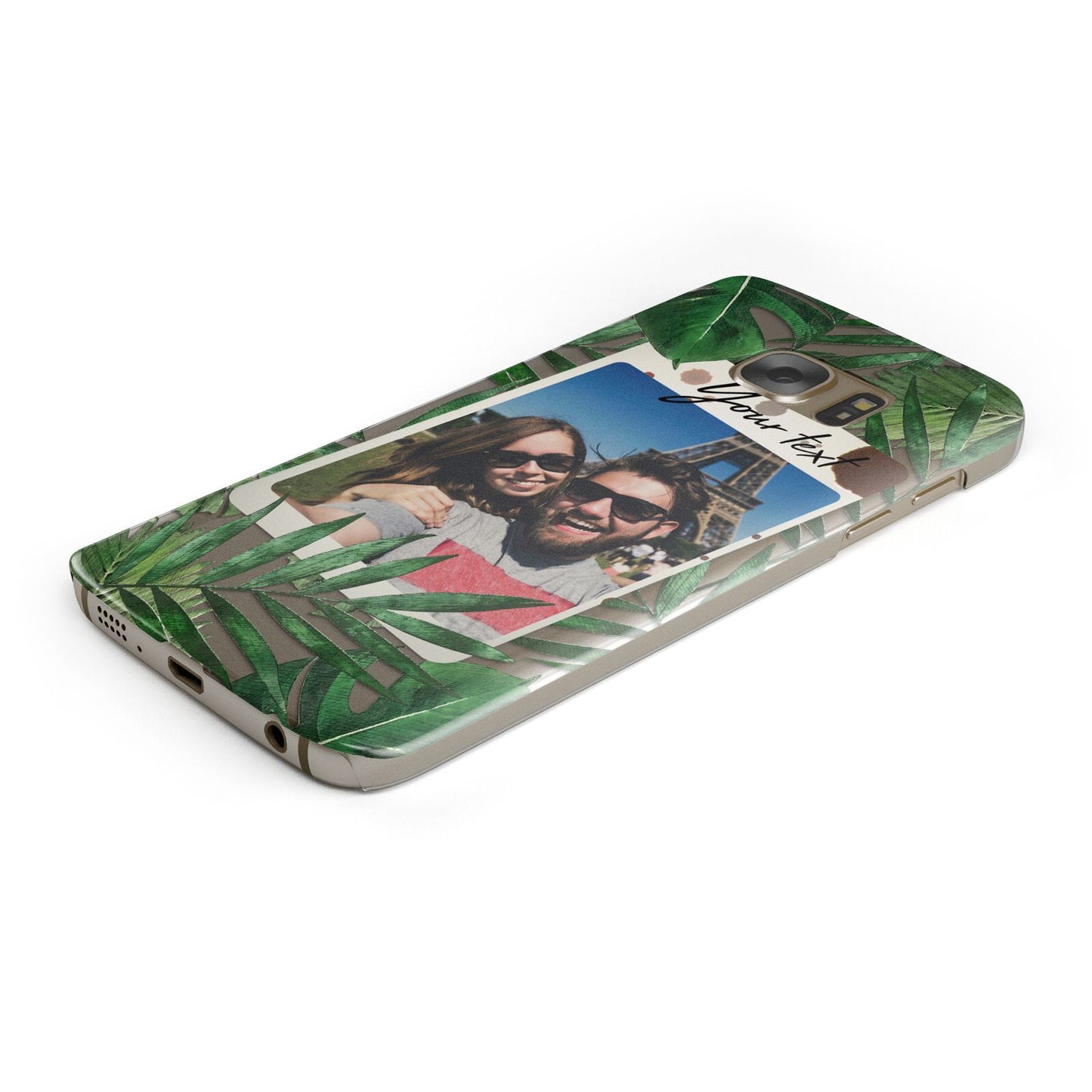 Personalised Tropical Photo Text Protective Samsung Galaxy Case Angled Image