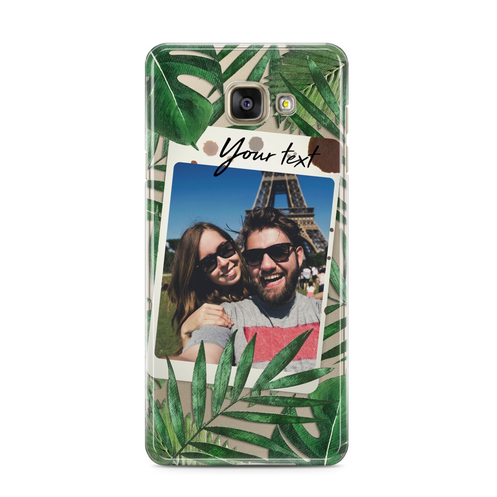 Personalised Tropical Photo Text Samsung Galaxy A3 2016 Case on gold phone