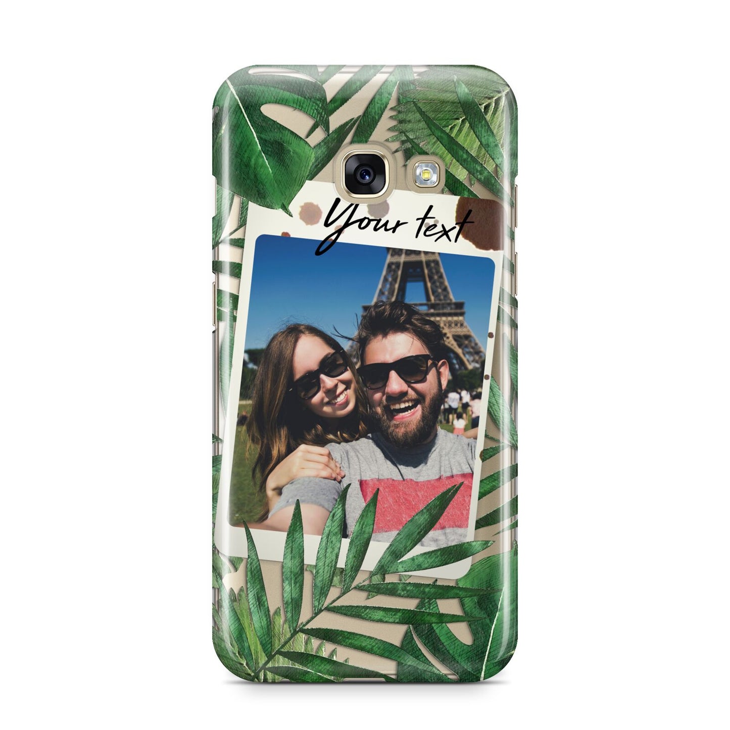 Personalised Tropical Photo Text Samsung Galaxy A3 2017 Case on gold phone