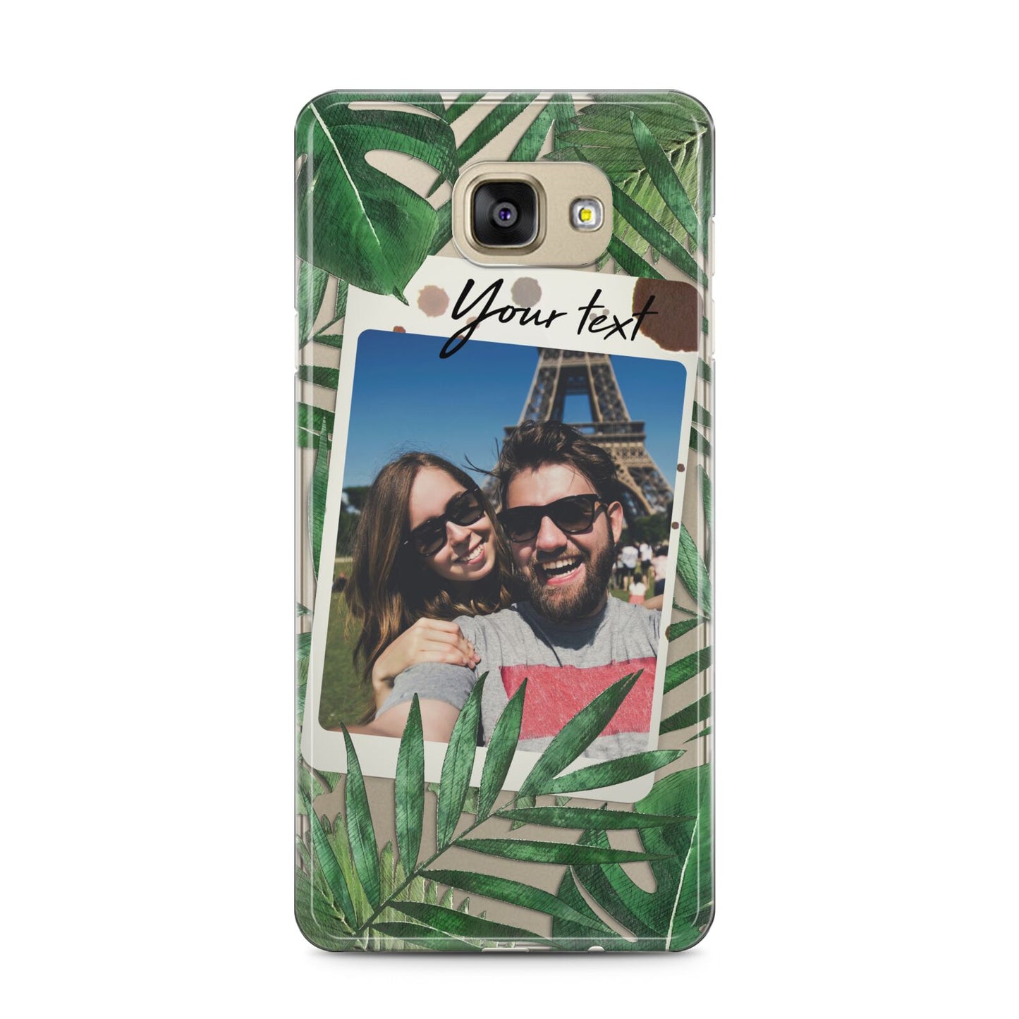 Personalised Tropical Photo Text Samsung Galaxy A5 2016 Case on gold phone