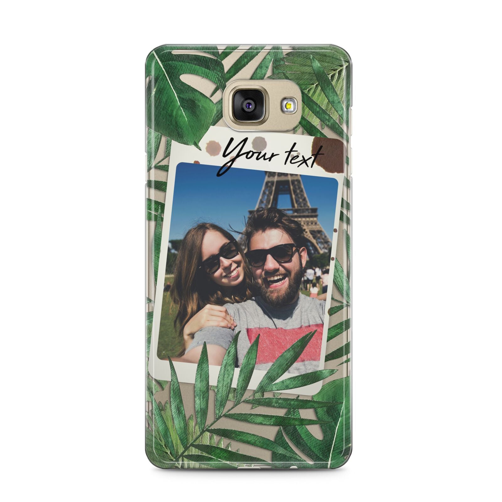 Personalised Tropical Photo Text Samsung Galaxy A5 2016 Case on gold phone