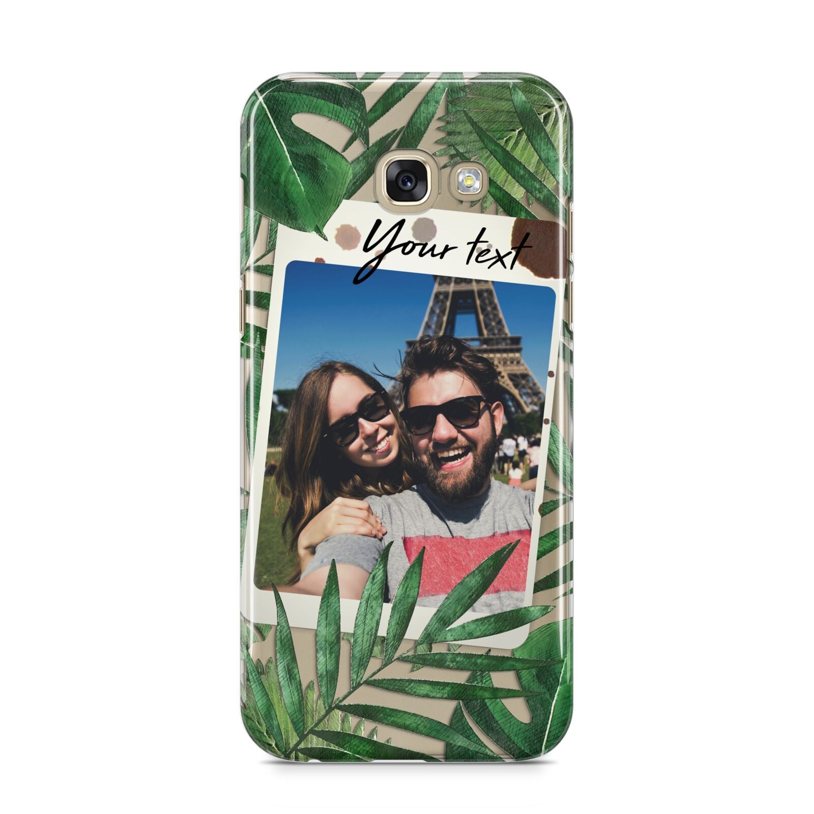 Personalised Tropical Photo Text Samsung Galaxy A5 2017 Case on gold phone