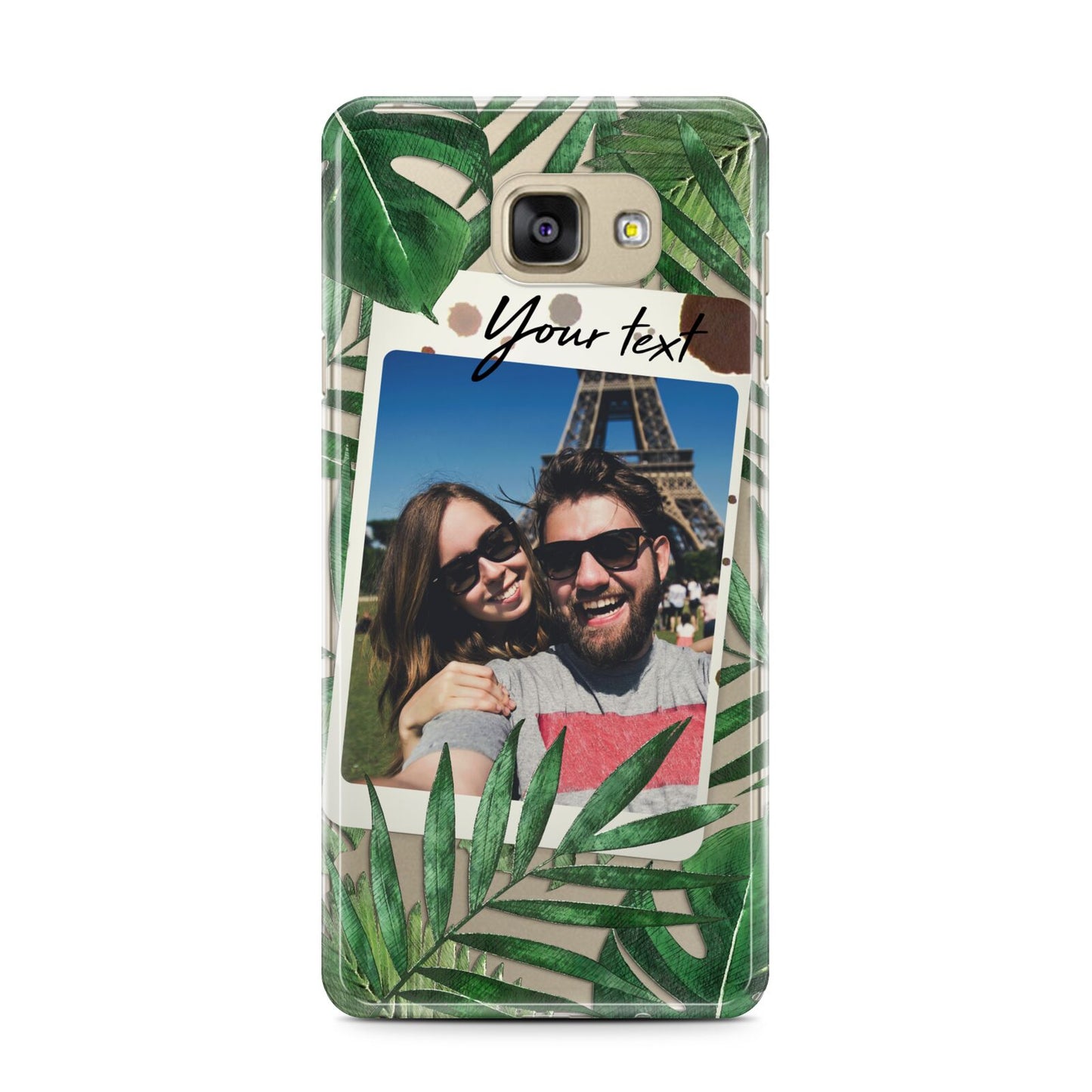 Personalised Tropical Photo Text Samsung Galaxy A7 2016 Case on gold phone