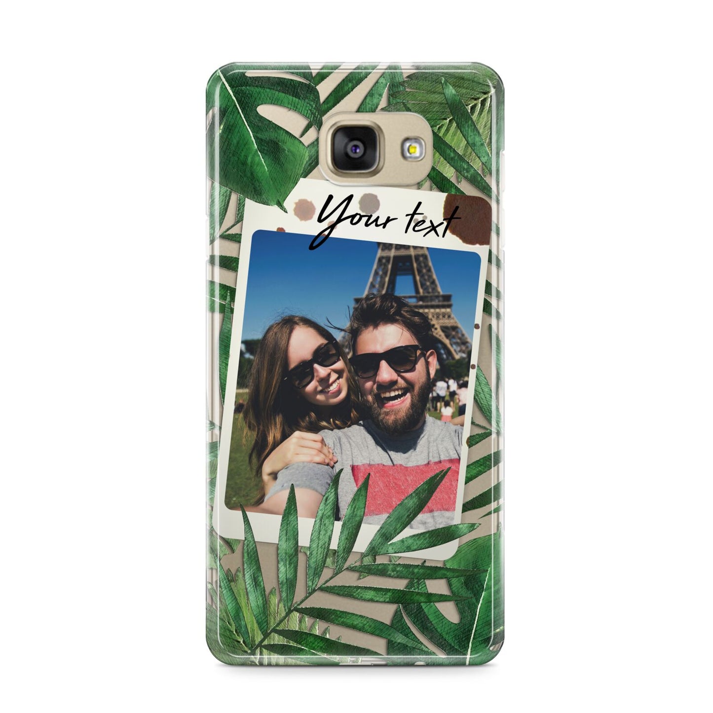 Personalised Tropical Photo Text Samsung Galaxy A9 2016 Case on gold phone