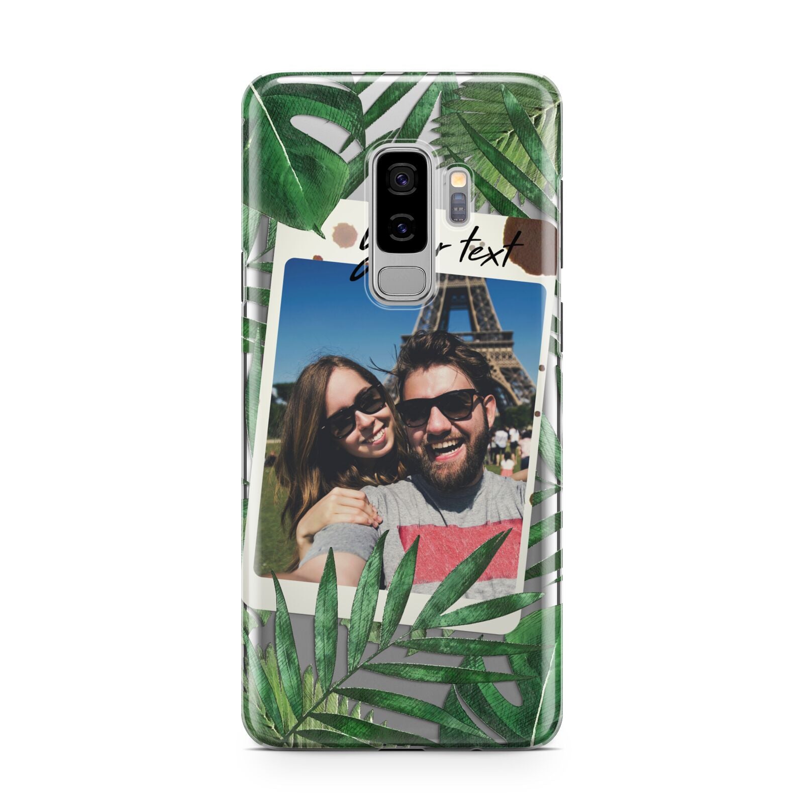 Personalised Tropical Photo Text Samsung Galaxy S9 Plus Case on Silver phone