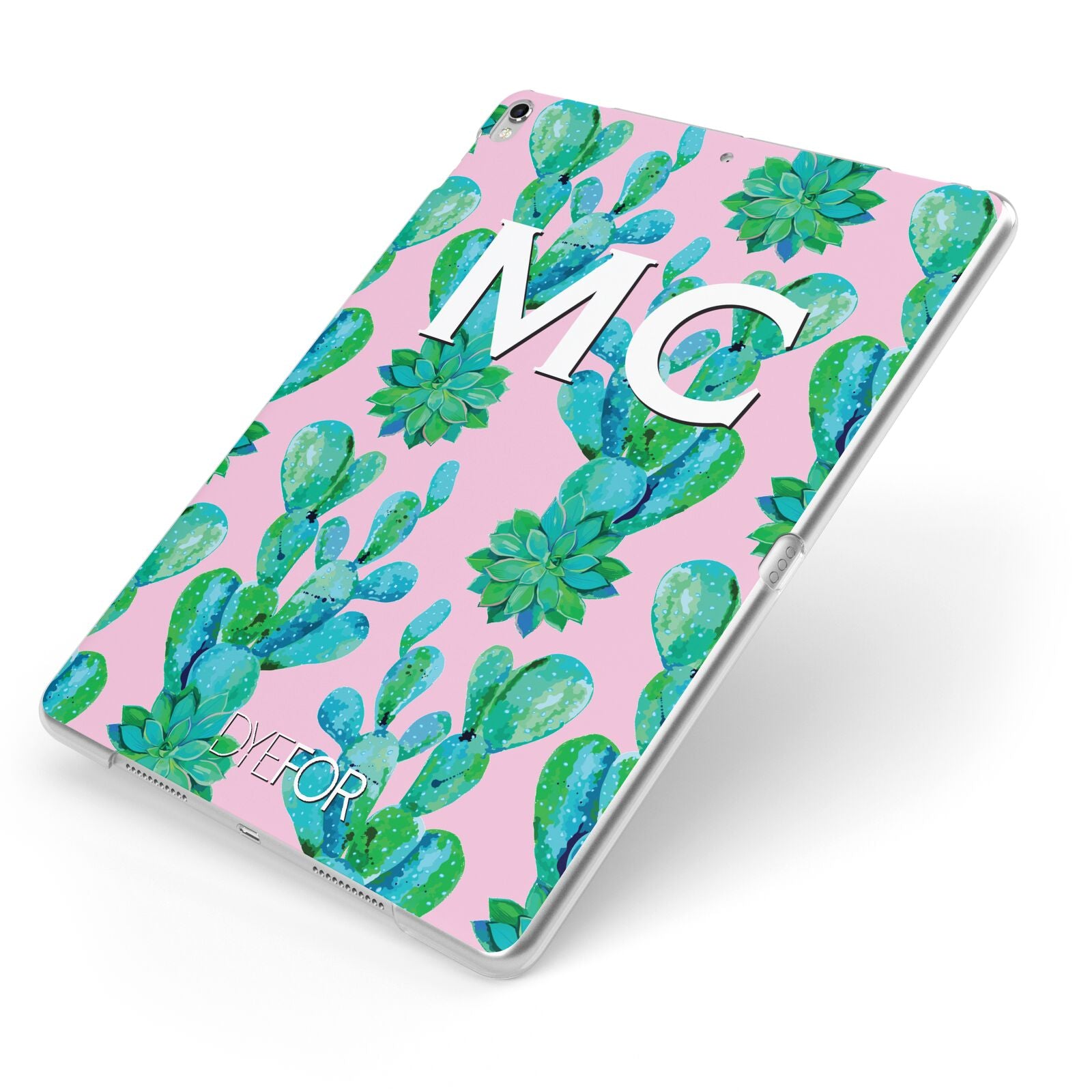 Personalised Tropical Pink Cactus Apple iPad Case on Silver iPad Side View