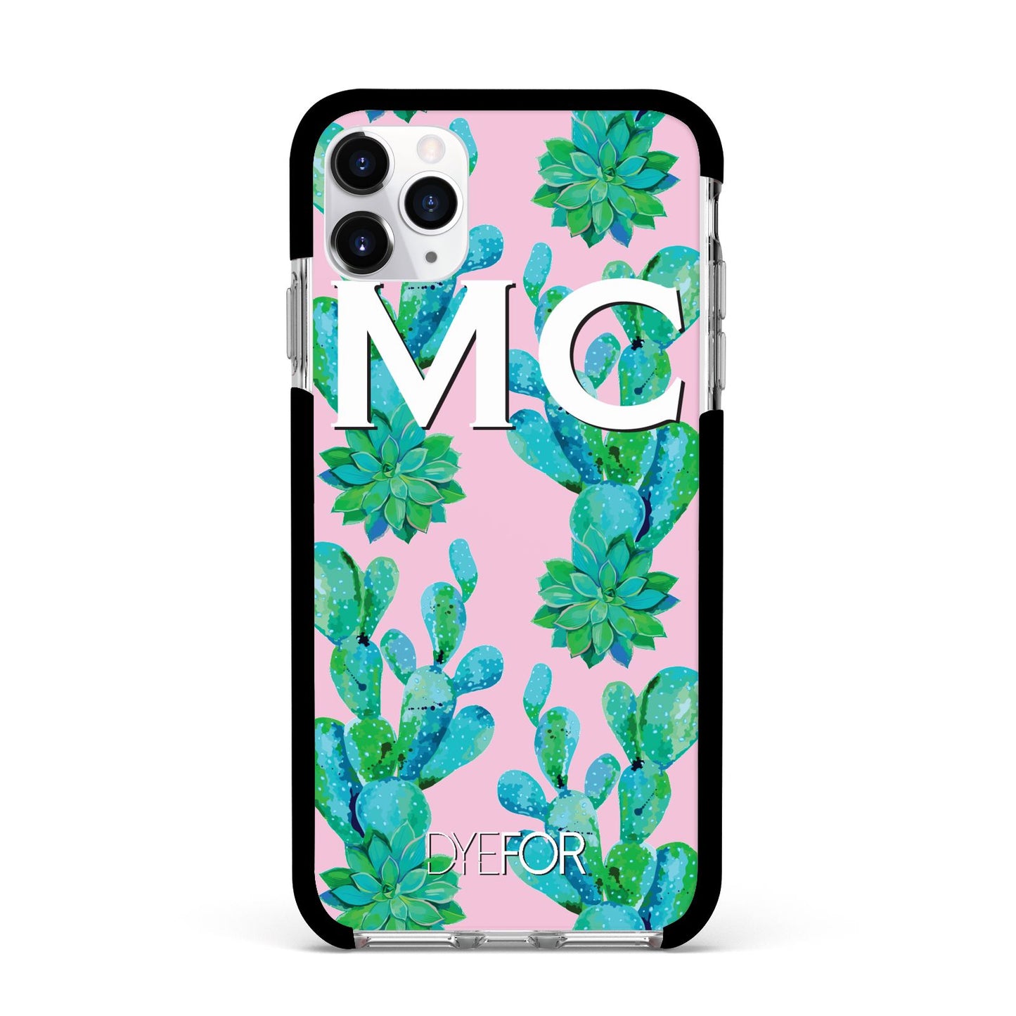 Personalised Tropical Pink Cactus Apple iPhone 11 Pro Max in Silver with Black Impact Case