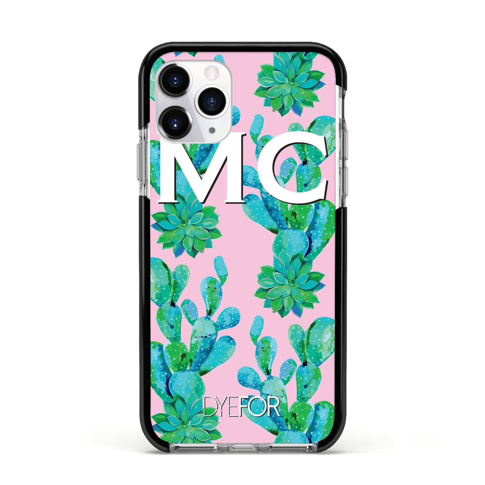 Personalised Tropical Pink Cactus Apple iPhone 11 Pro in Silver with Black Impact Case