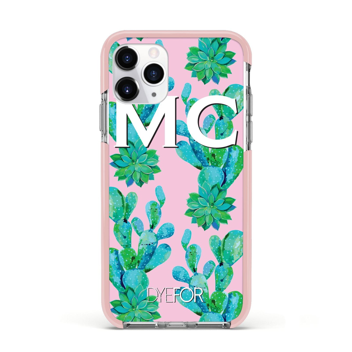 Personalised Tropical Pink Cactus Apple iPhone 11 Pro in Silver with Pink Impact Case