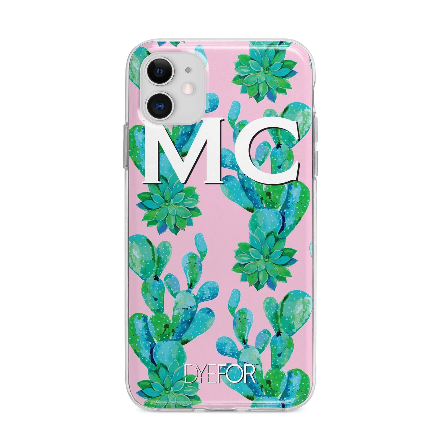 Personalised Tropical Pink Cactus Apple iPhone 11 in White with Bumper Case