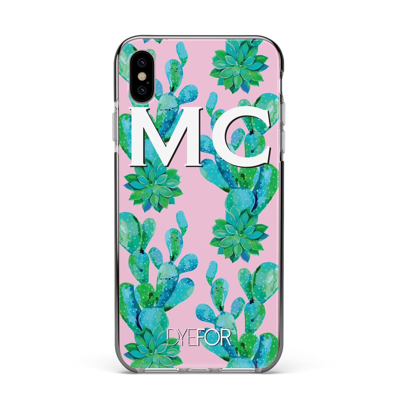 Personalised Tropical Pink Cactus Apple iPhone Xs Max Impact Case Black Edge on Silver Phone