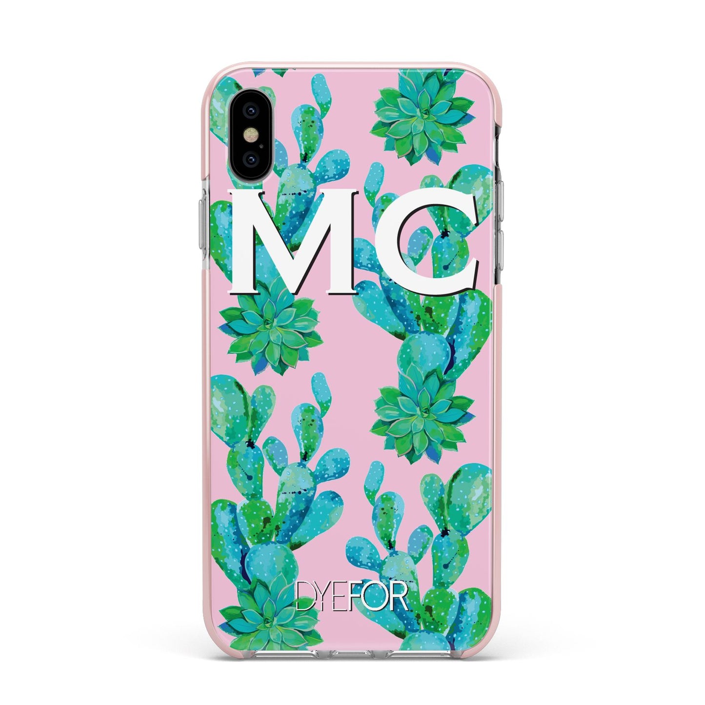 Personalised Tropical Pink Cactus Apple iPhone Xs Max Impact Case Pink Edge on Silver Phone