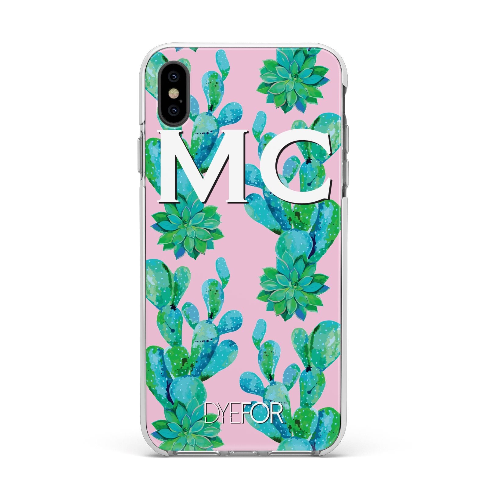 Personalised Tropical Pink Cactus Apple iPhone Xs Max Impact Case White Edge on Black Phone