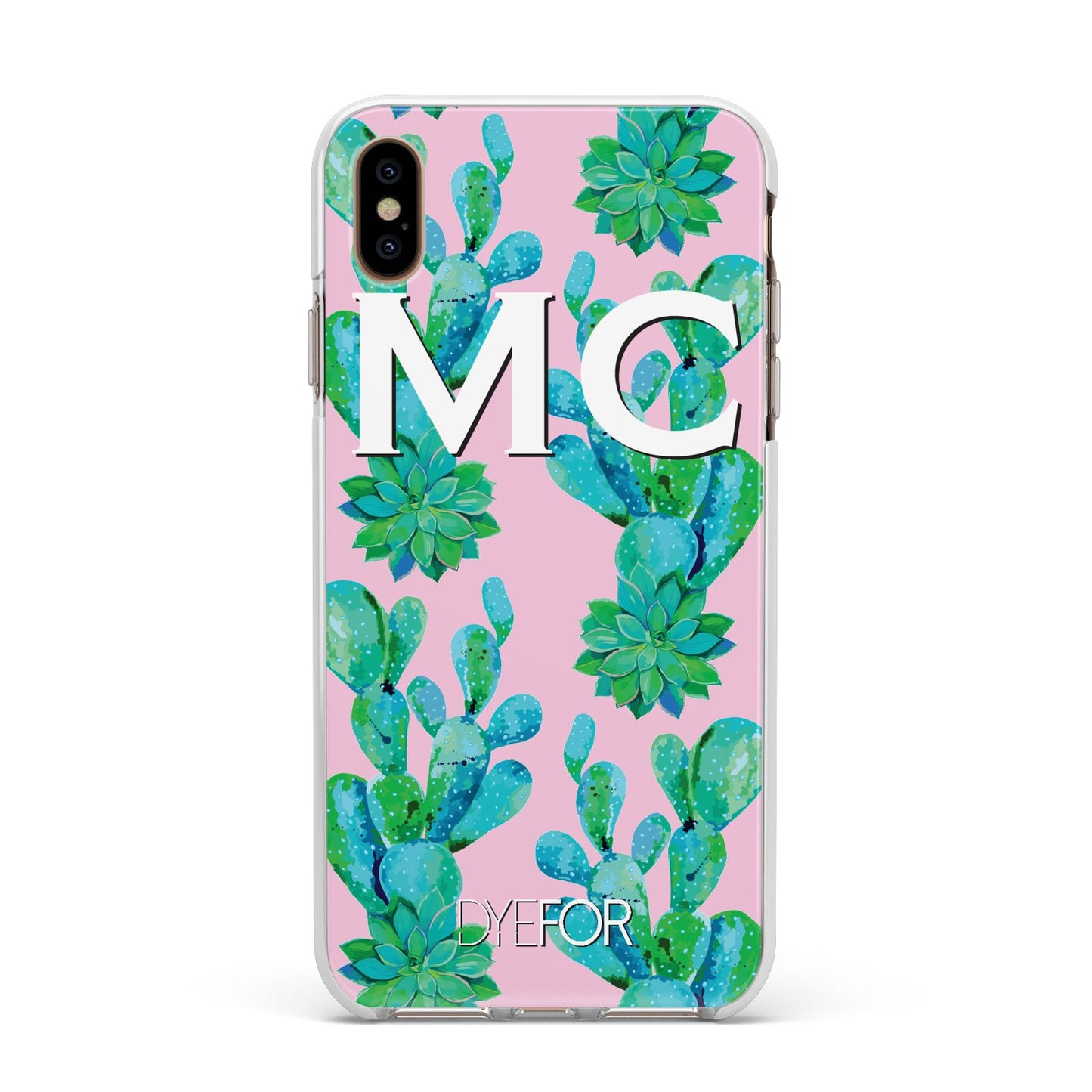 Personalised Tropical Pink Cactus Apple iPhone Xs Max Impact Case White Edge on Gold Phone