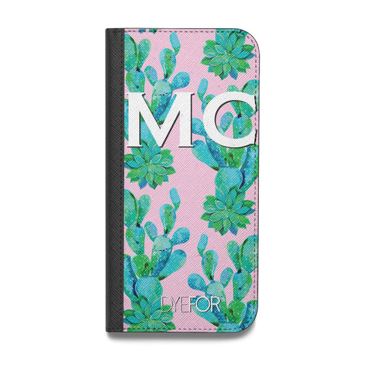 Personalised Tropical Pink Cactus Vegan Leather Flip iPhone Case