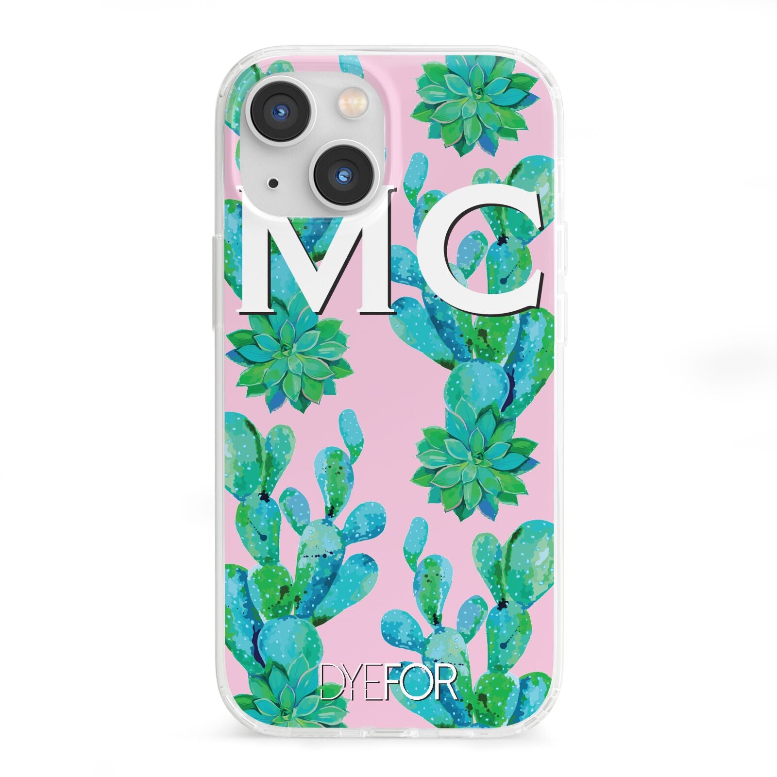 Personalised Tropical Pink Cactus iPhone 13 Mini Clear Bumper Case