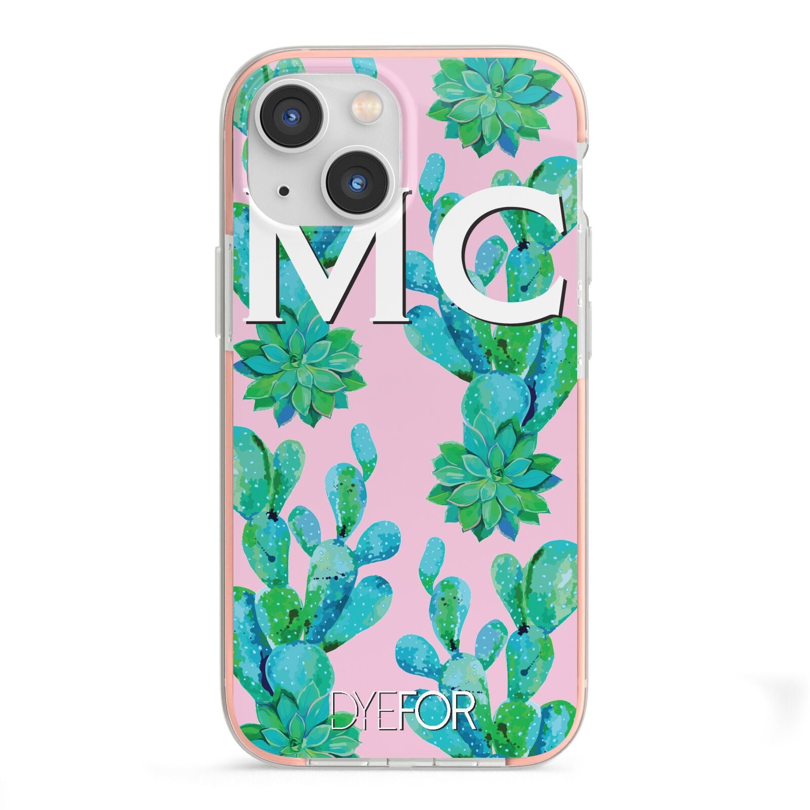 Personalised Tropical Pink Cactus iPhone 13 Mini TPU Impact Case with Pink Edges