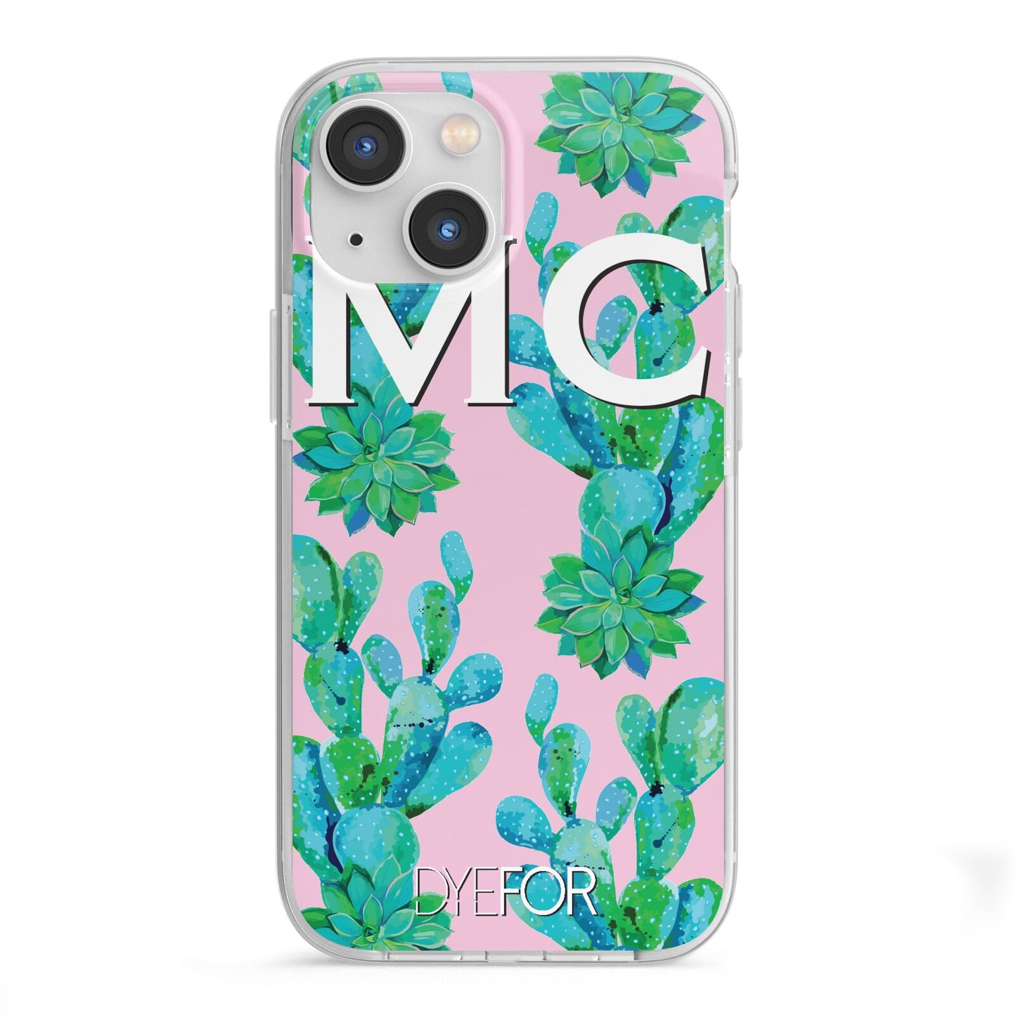 Personalised Tropical Pink Cactus iPhone 13 Mini TPU Impact Case with White Edges