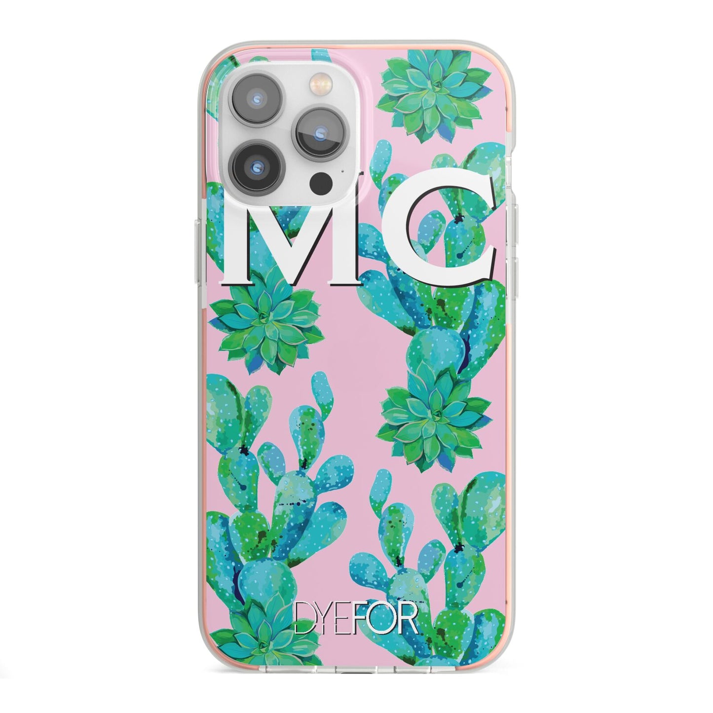 Personalised Tropical Pink Cactus iPhone 13 Pro Max TPU Impact Case with Pink Edges