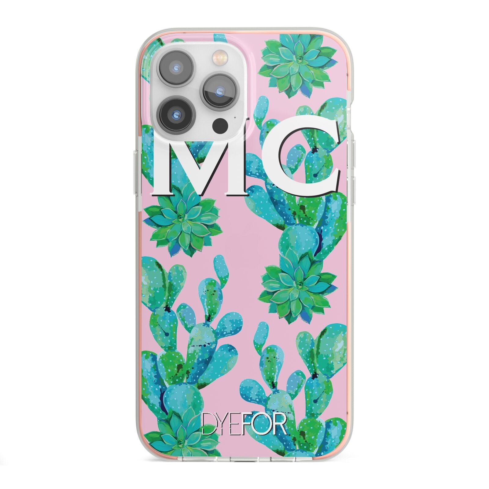 Personalised Tropical Pink Cactus iPhone 13 Pro Max TPU Impact Case with Pink Edges