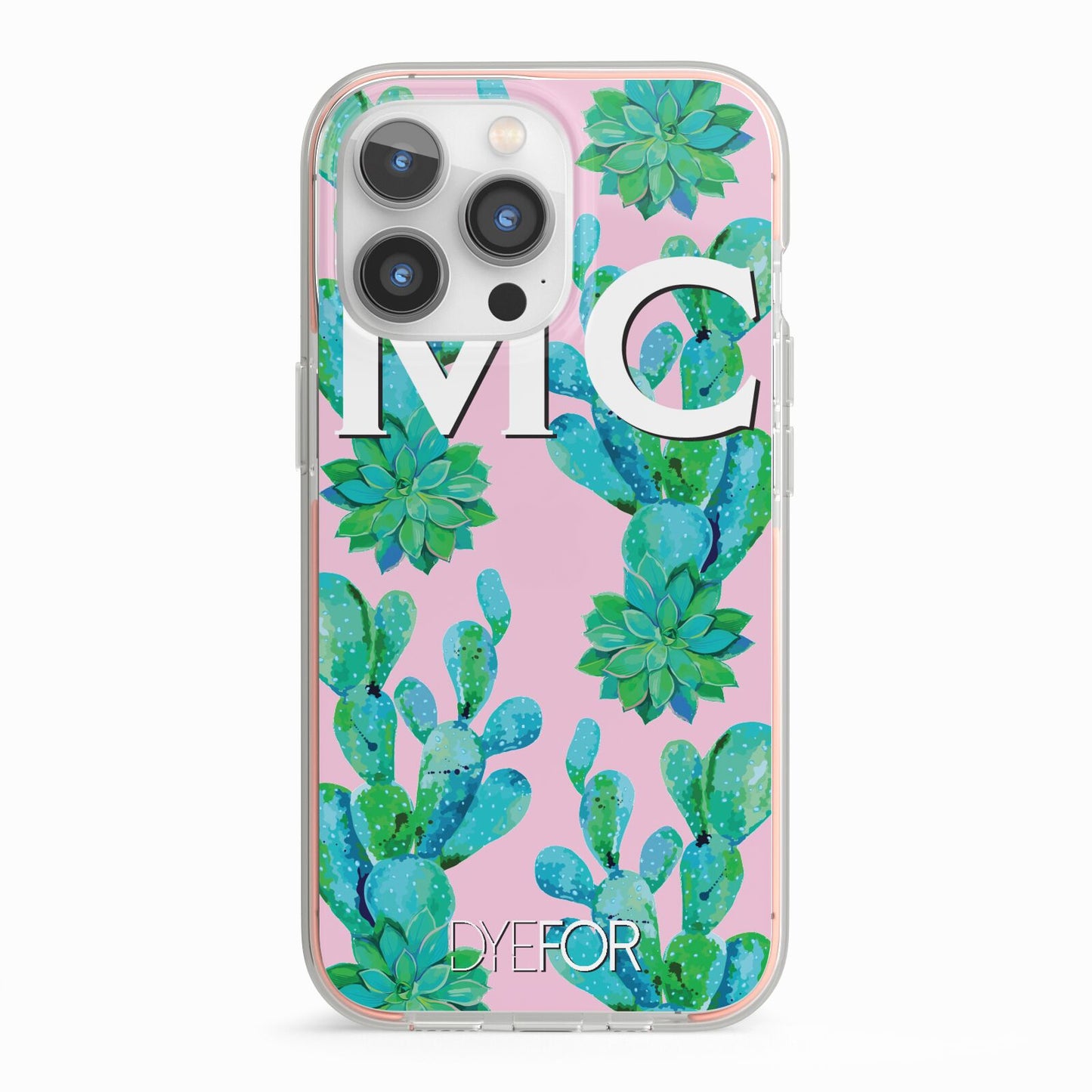 Personalised Tropical Pink Cactus iPhone 13 Pro TPU Impact Case with Pink Edges