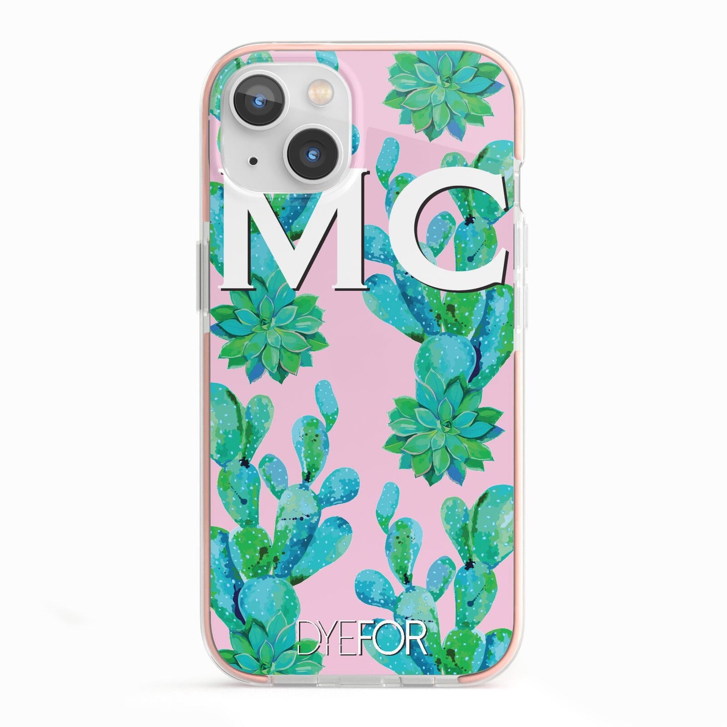 Personalised Tropical Pink Cactus iPhone 13 TPU Impact Case with Pink Edges