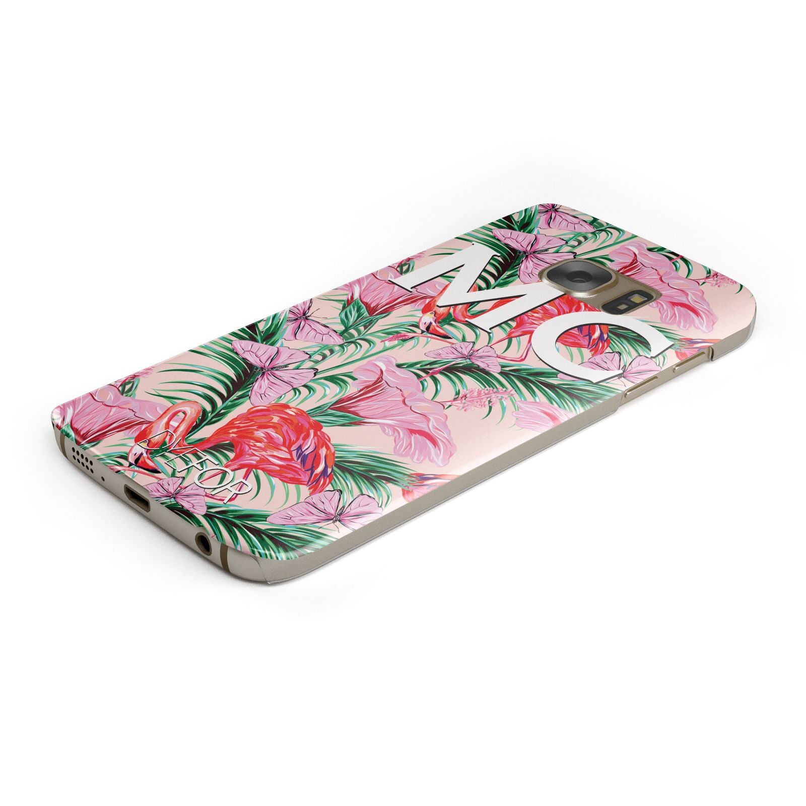 Personalised Tropical Pink Flamingo Protective Samsung Galaxy Case Angled Image