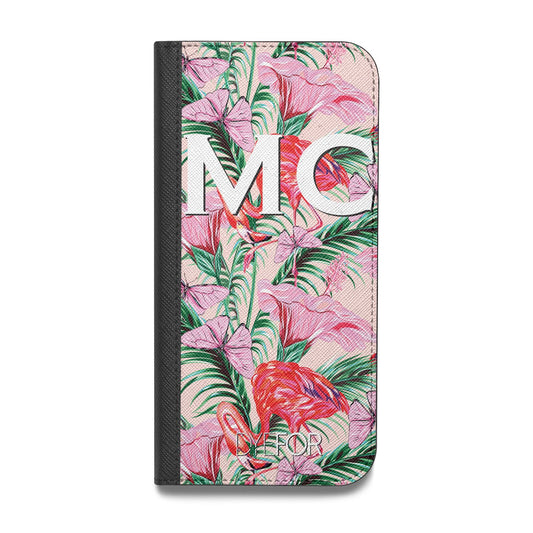 Personalised Tropical Pink Flamingo Vegan Leather Flip iPhone Case