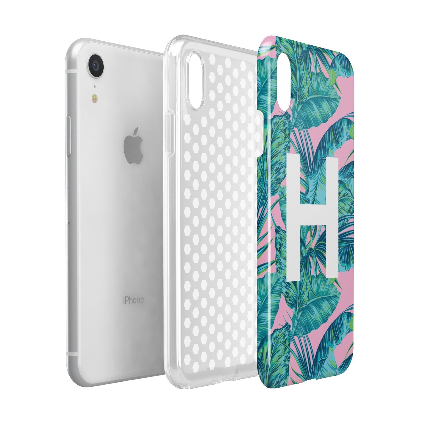 Personalised Tropical Pink and Green Apple iPhone XR White 3D Tough Case Expanded view