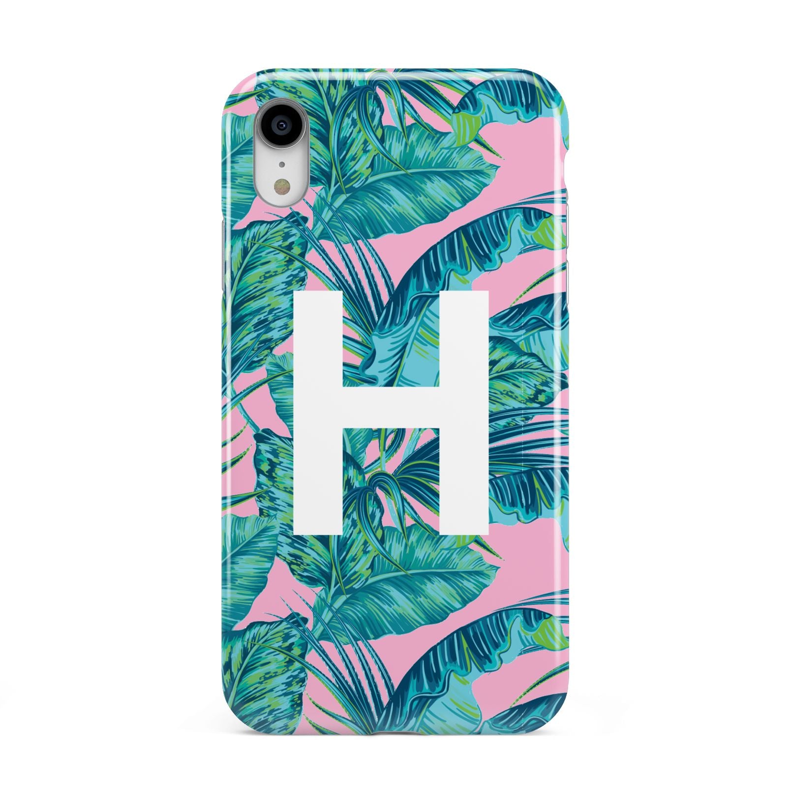 Personalised Tropical Pink and Green Apple iPhone XR White 3D Tough Case