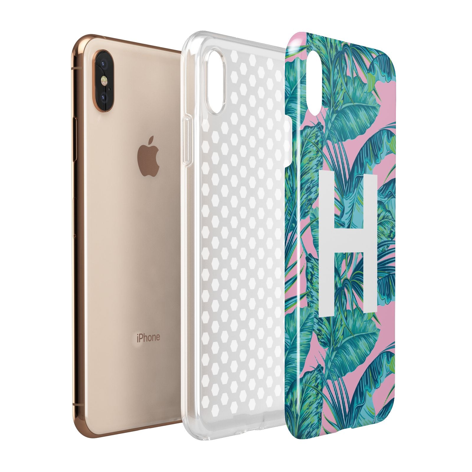 Personalised Tropical Pink and Green Apple iPhone Xs Max 3D Tough Case Expanded View