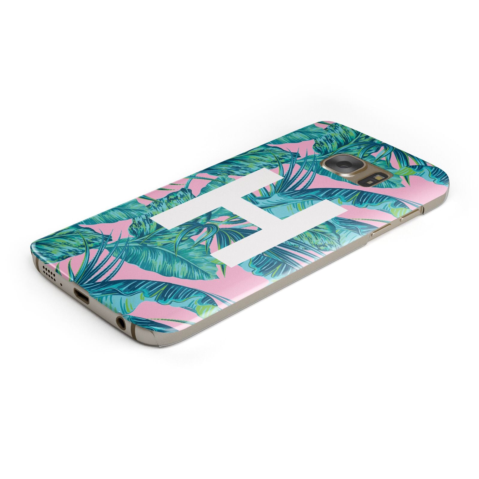 Personalised Tropical Pink and Green Protective Samsung Galaxy Case Angled Image