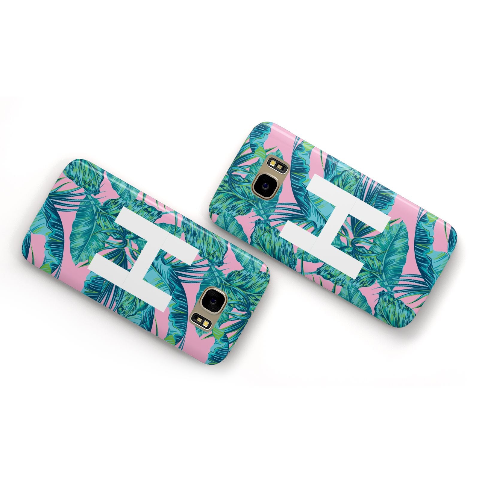 Personalised Tropical Pink and Green Samsung Galaxy Case Flat Overview