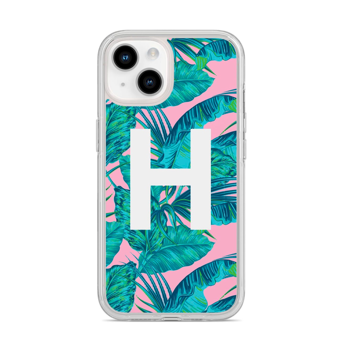 Personalised Tropical Pink and Green iPhone 14 Clear Tough Case Starlight