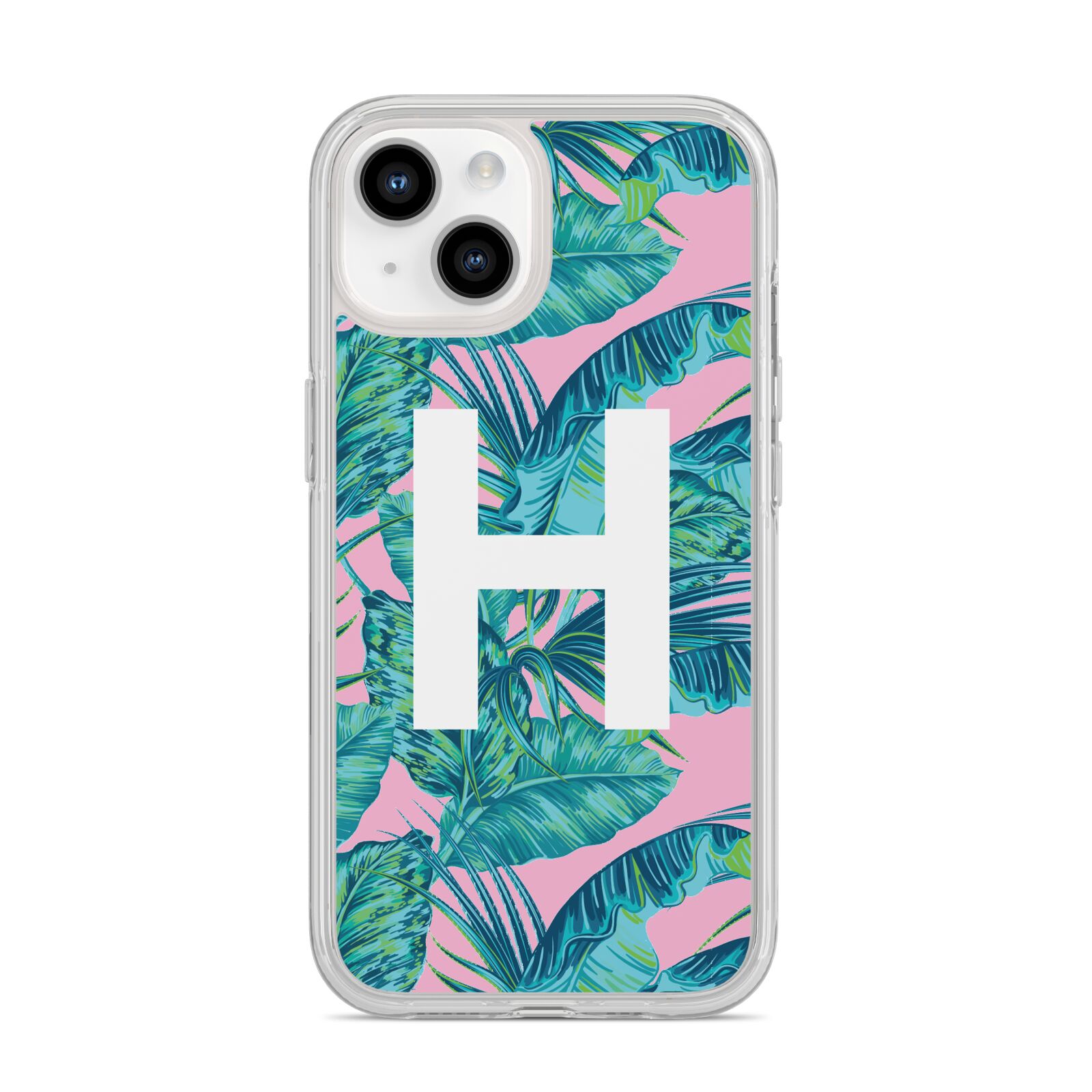 Personalised Tropical Pink and Green iPhone 14 Clear Tough Case Starlight