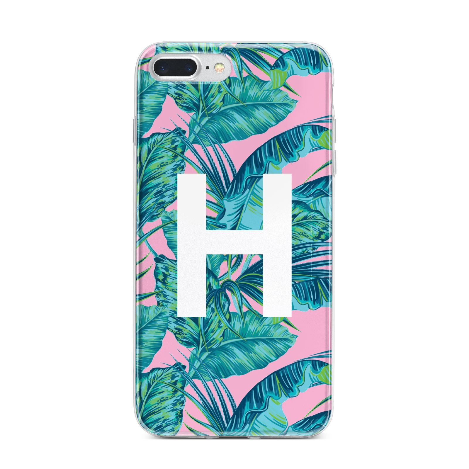 Personalised Tropical Pink and Green iPhone 7 Plus Bumper Case on Silver iPhone